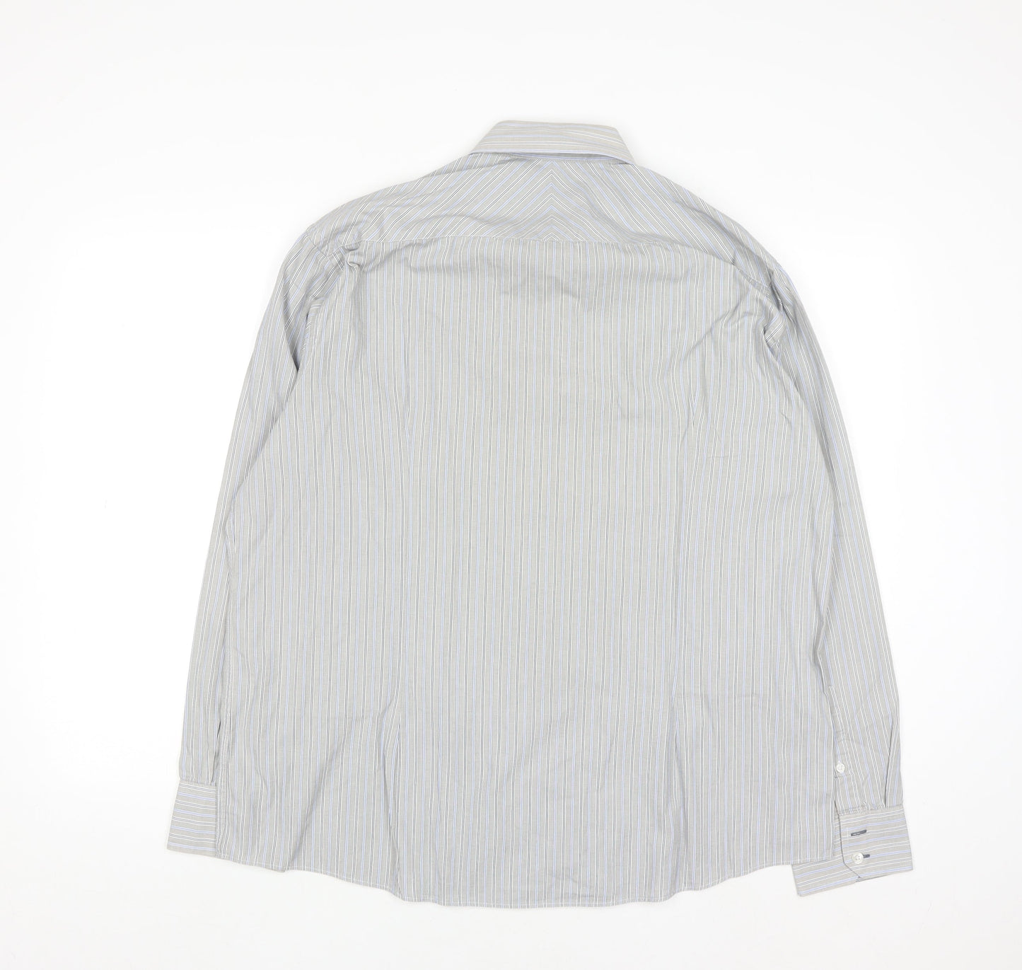 Oliver Thomas Men's Grey Striped Cotton Long Sleeve Button-Up Shirt Size 17
