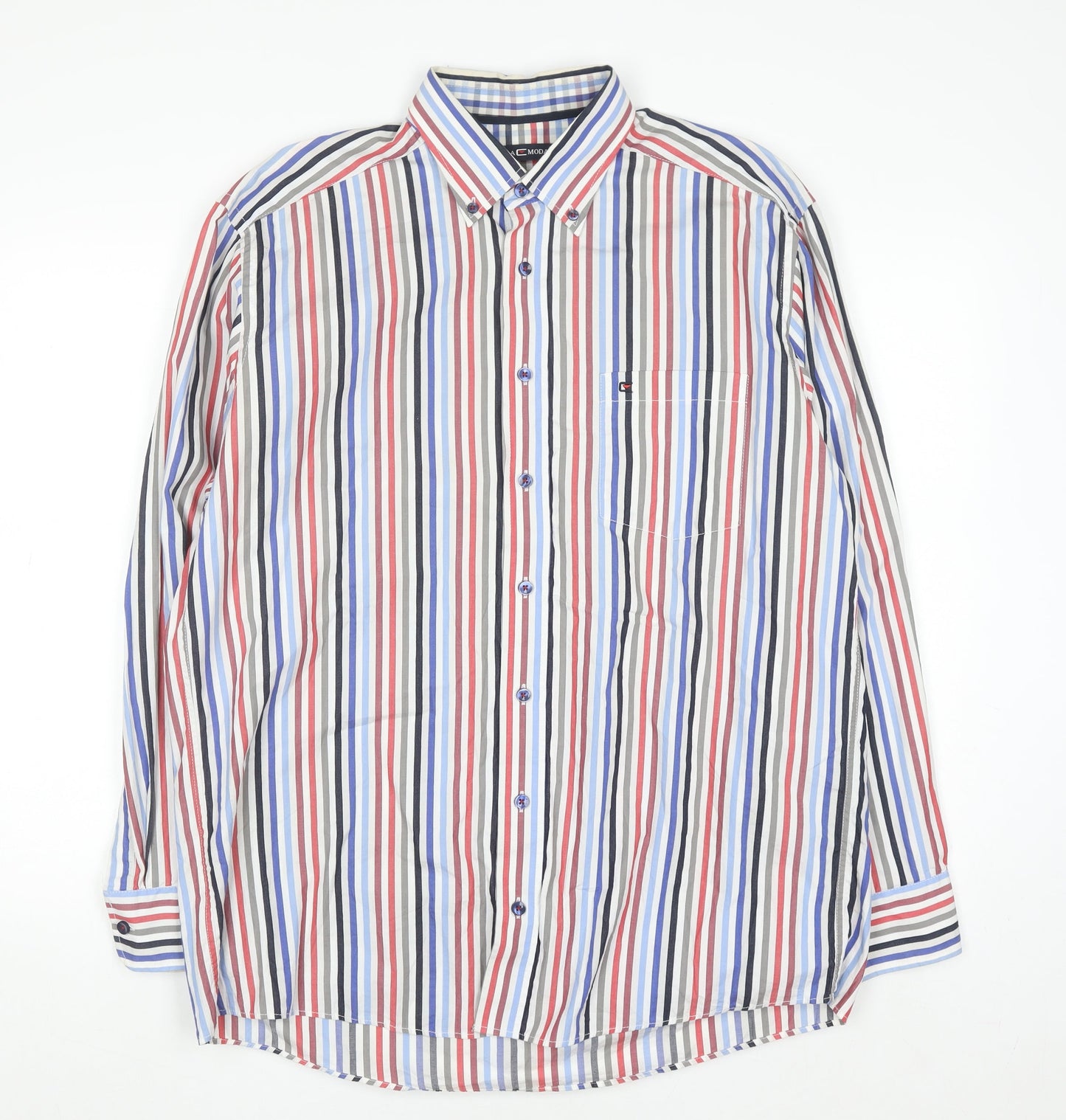 Casa Moda Men's Multicoloured Striped Cotton Button-Up Shirt L