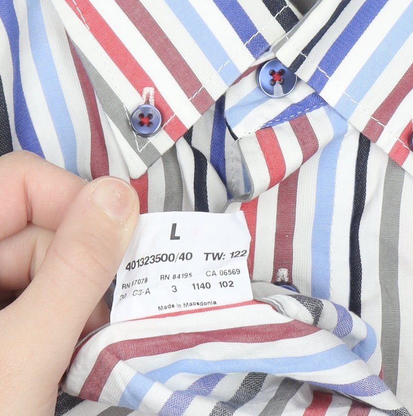 Casa Moda Men's Multicoloured Striped Cotton Button-Up Shirt L