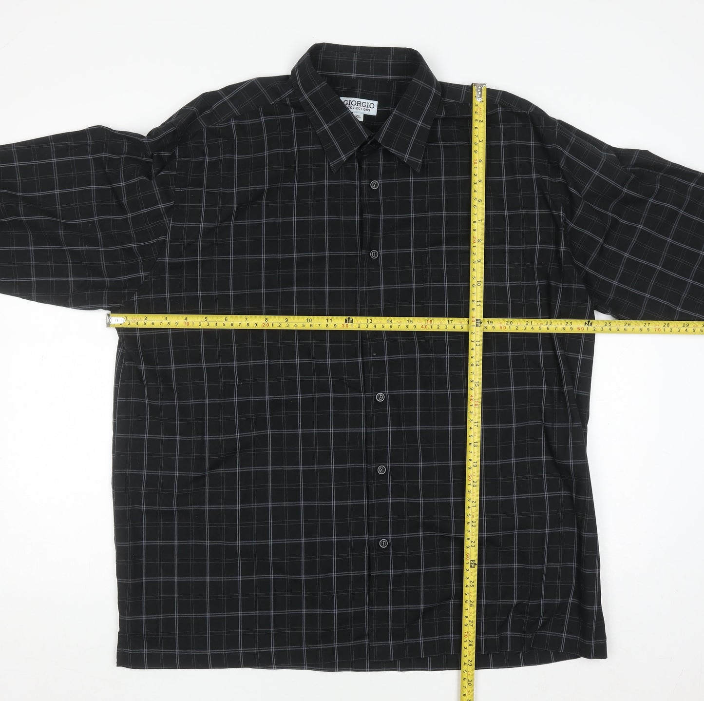 Giorgio Collections Men's Black Check Long Sleeve Button-Up Shirt XL