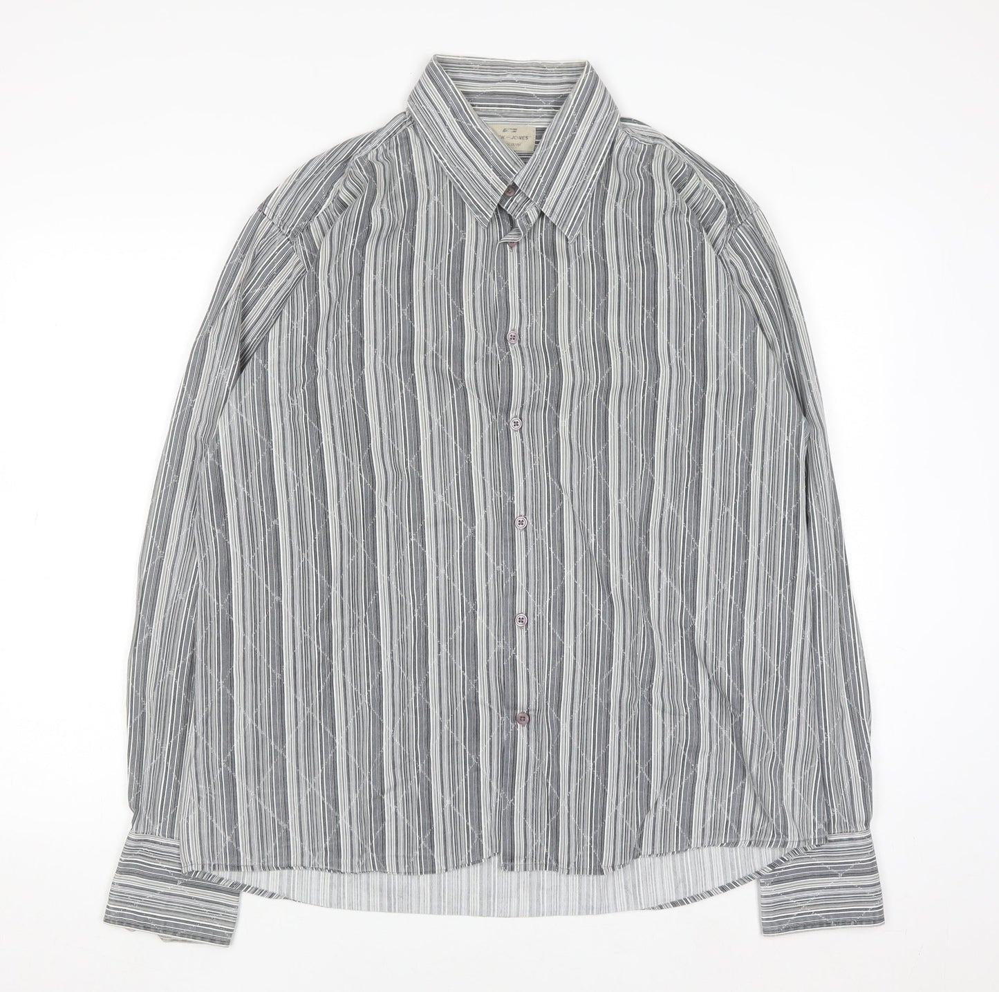 Jack & Jones Men’s Grey Striped 2XL Cotton Button-Up Shirt