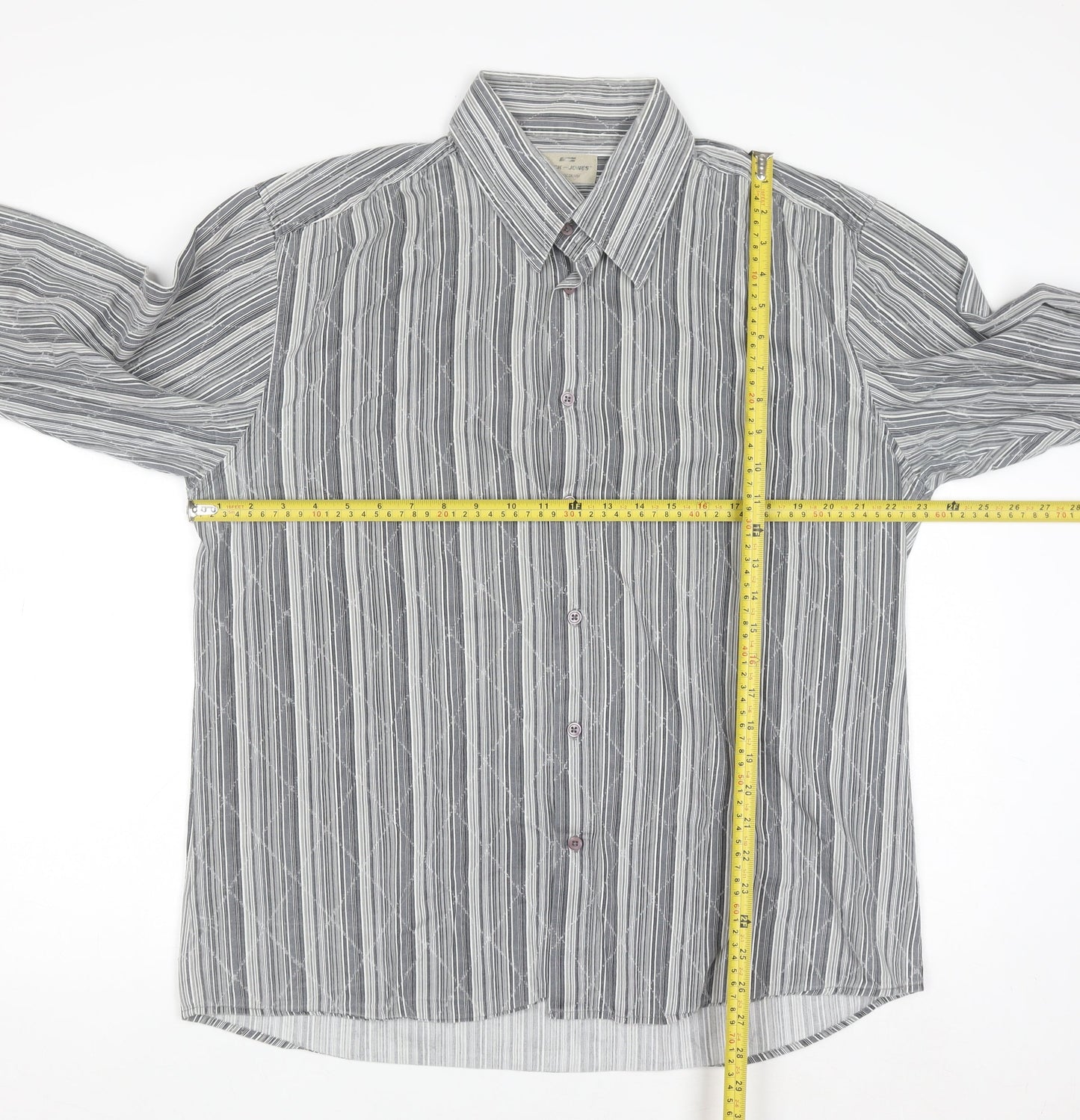 Jack & Jones Men’s Grey Striped 2XL Cotton Button-Up Shirt