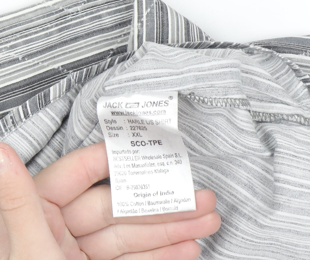 Jack & Jones Men’s Grey Striped 2XL Cotton Button-Up Shirt