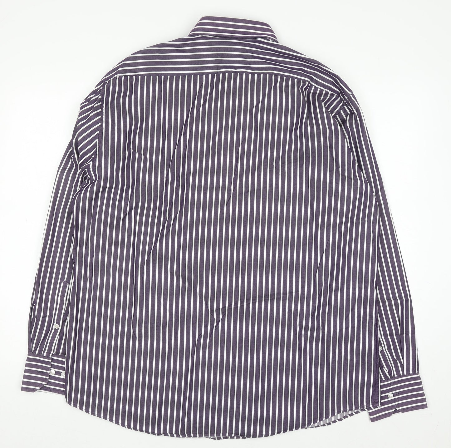 Dunnes Men’s Purple Striped Cotton Long Sleeve Button-Up Shirt XL