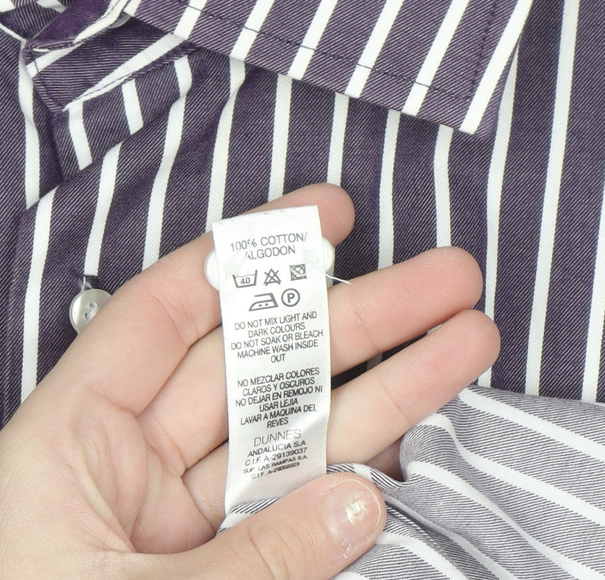 Dunnes Men’s Purple Striped Cotton Long Sleeve Button-Up Shirt XL