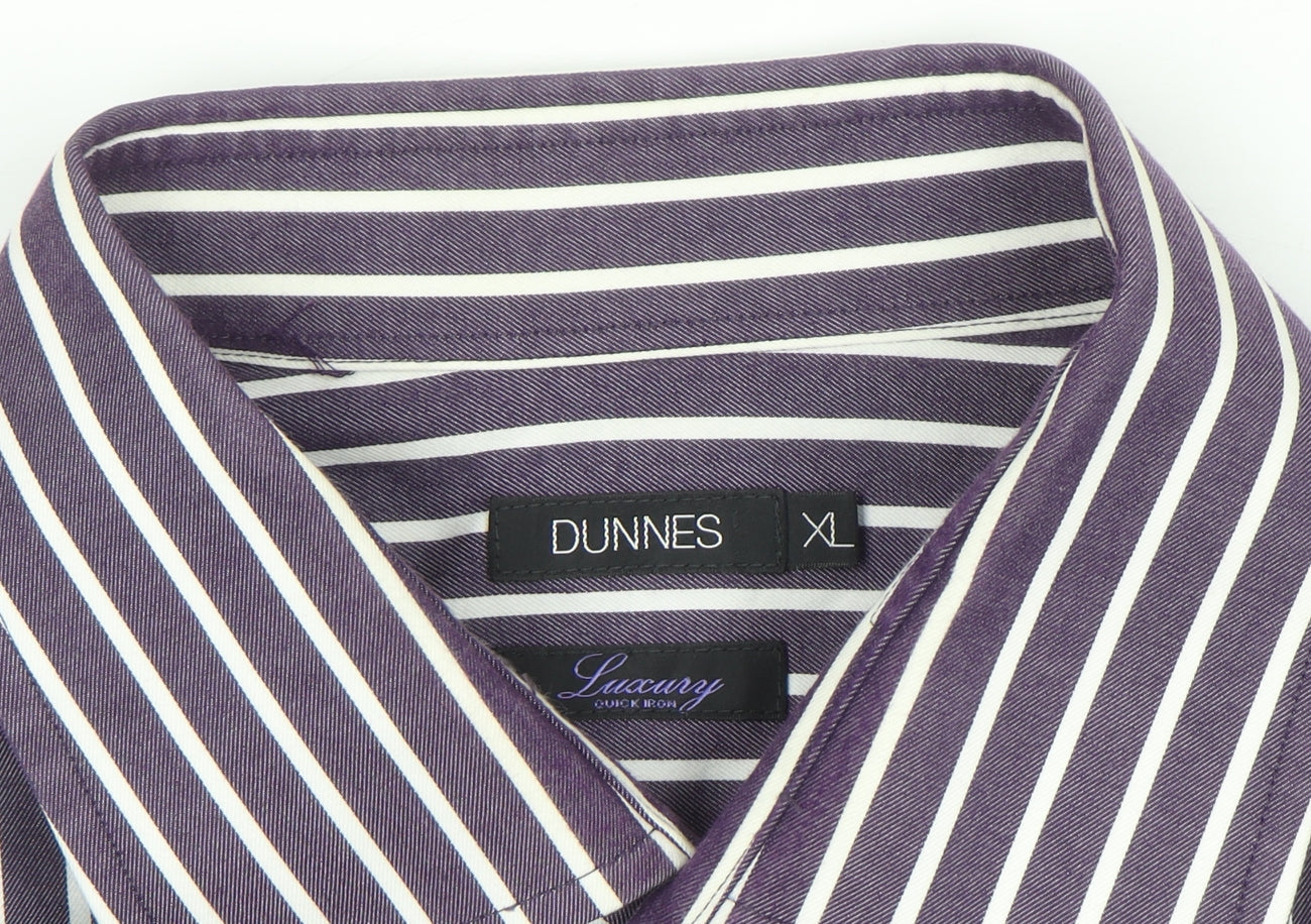 Dunnes Men’s Purple Striped Cotton Long Sleeve Button-Up Shirt XL