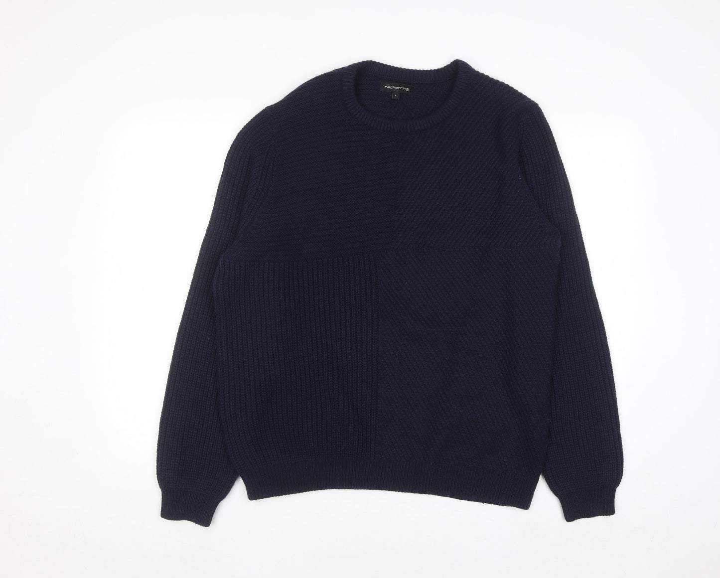 Red Herring Men's Blue Chunky Knit Crew Neck Jumper L