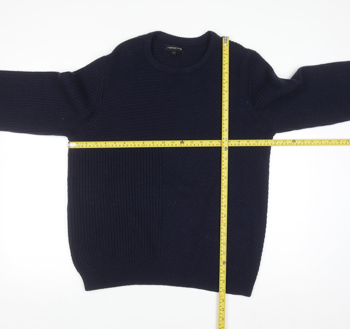 Red Herring Men's Blue Chunky Knit Crew Neck Jumper L
