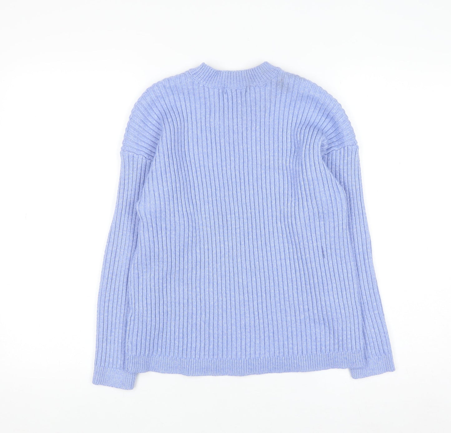 Marks and Spencer Men's Blue Ribbed Knit Crew Neck Jumper L