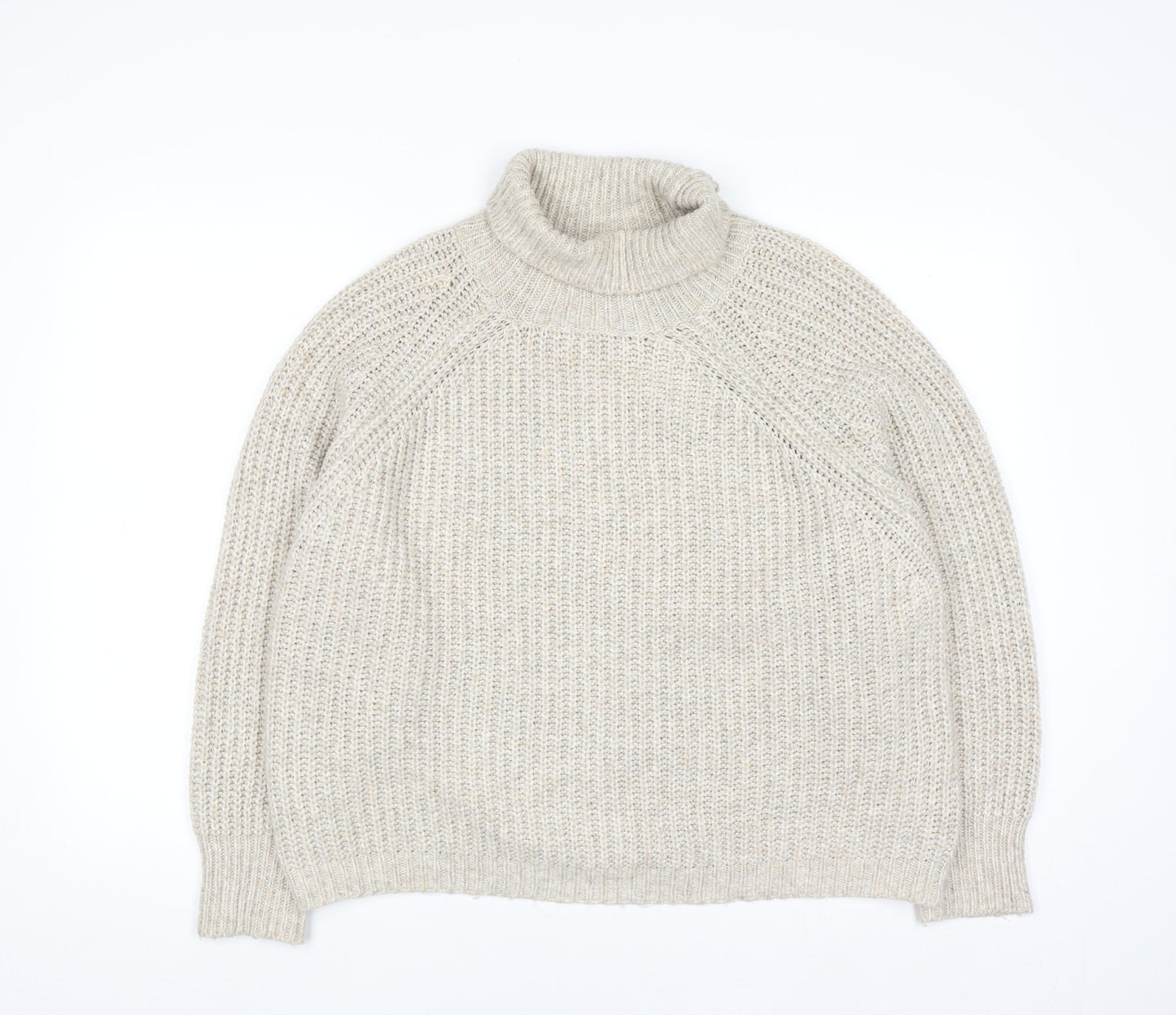 Pull & Bear Men's Beige Roll Neck Chunky Knit Jumper Size M
