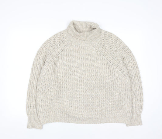 Pull & Bear Men's Beige Roll Neck Chunky Knit Jumper Size M