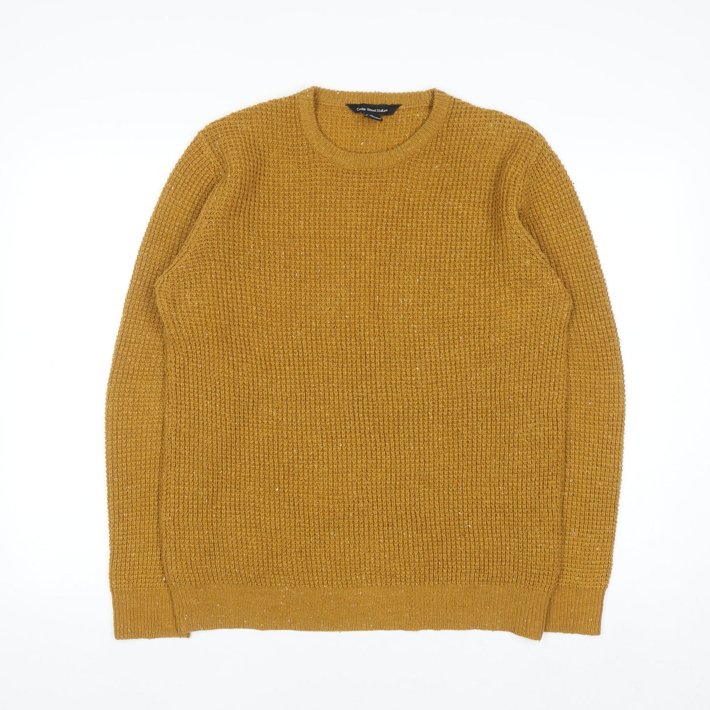 Cedar Wood State Men's Yellow Chunky Knit Crew Neck Jumper Size S