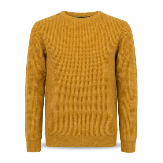 Cedarwood State Men's Yellow Chunky Knit Crew Neck Jumper Size S