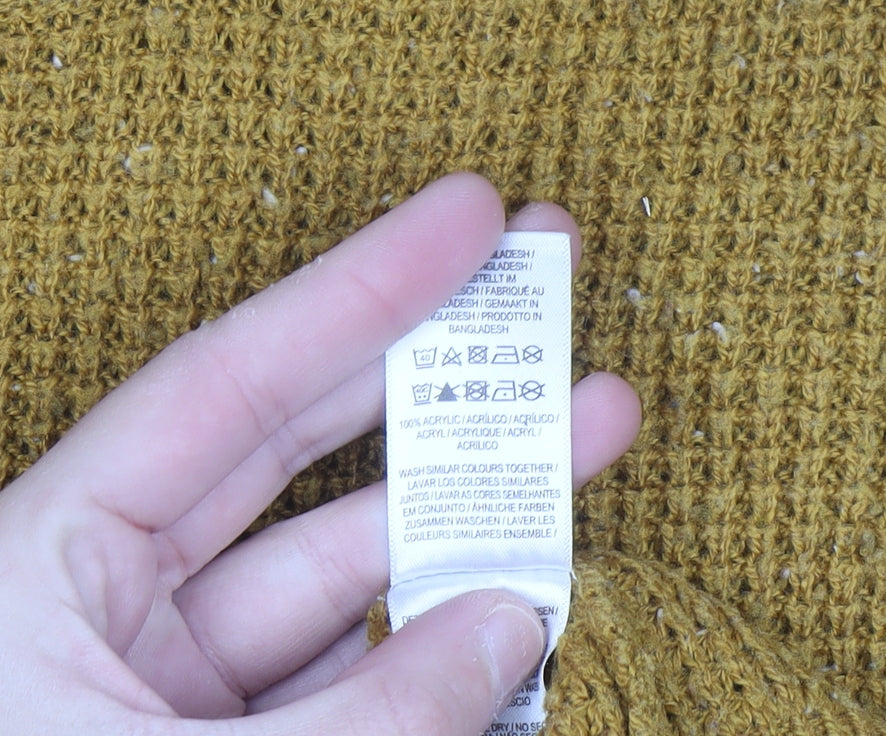 Cedar Wood State Men's Yellow Chunky Knit Crew Neck Jumper Size S