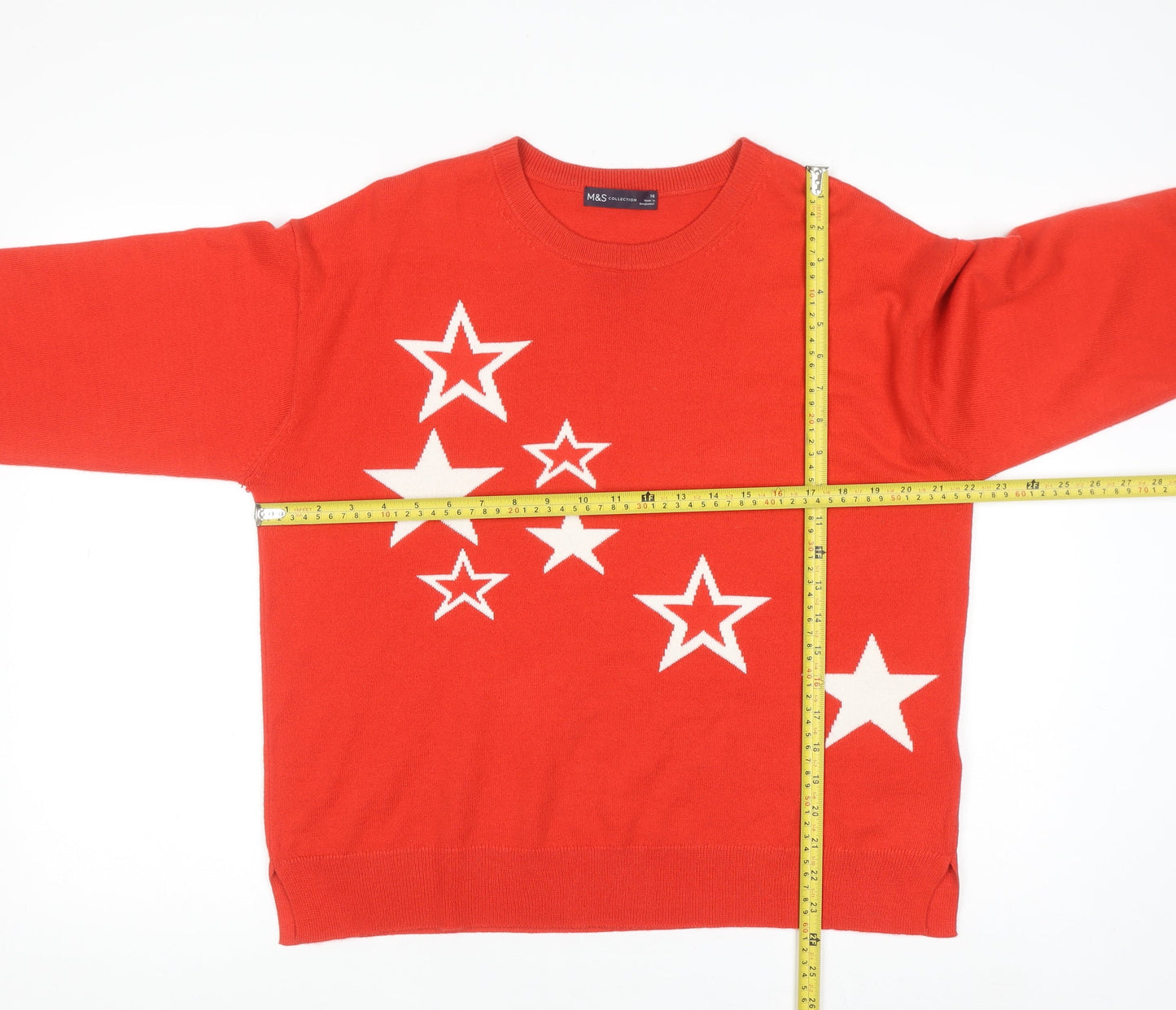 Marks and Spencer Women Red Star Pattern Jumper Size 16 Acrylic Knit