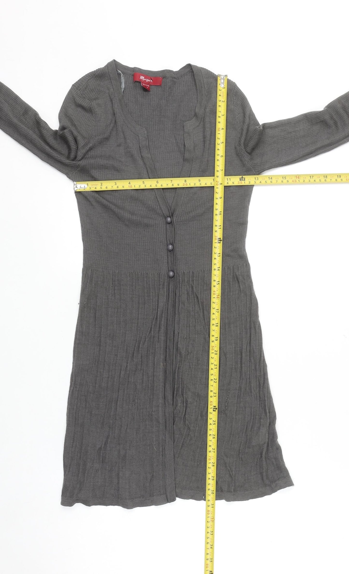 Monsoon Women Grey Size 8 Cardigan Long Sleeve Merino Wool Blend