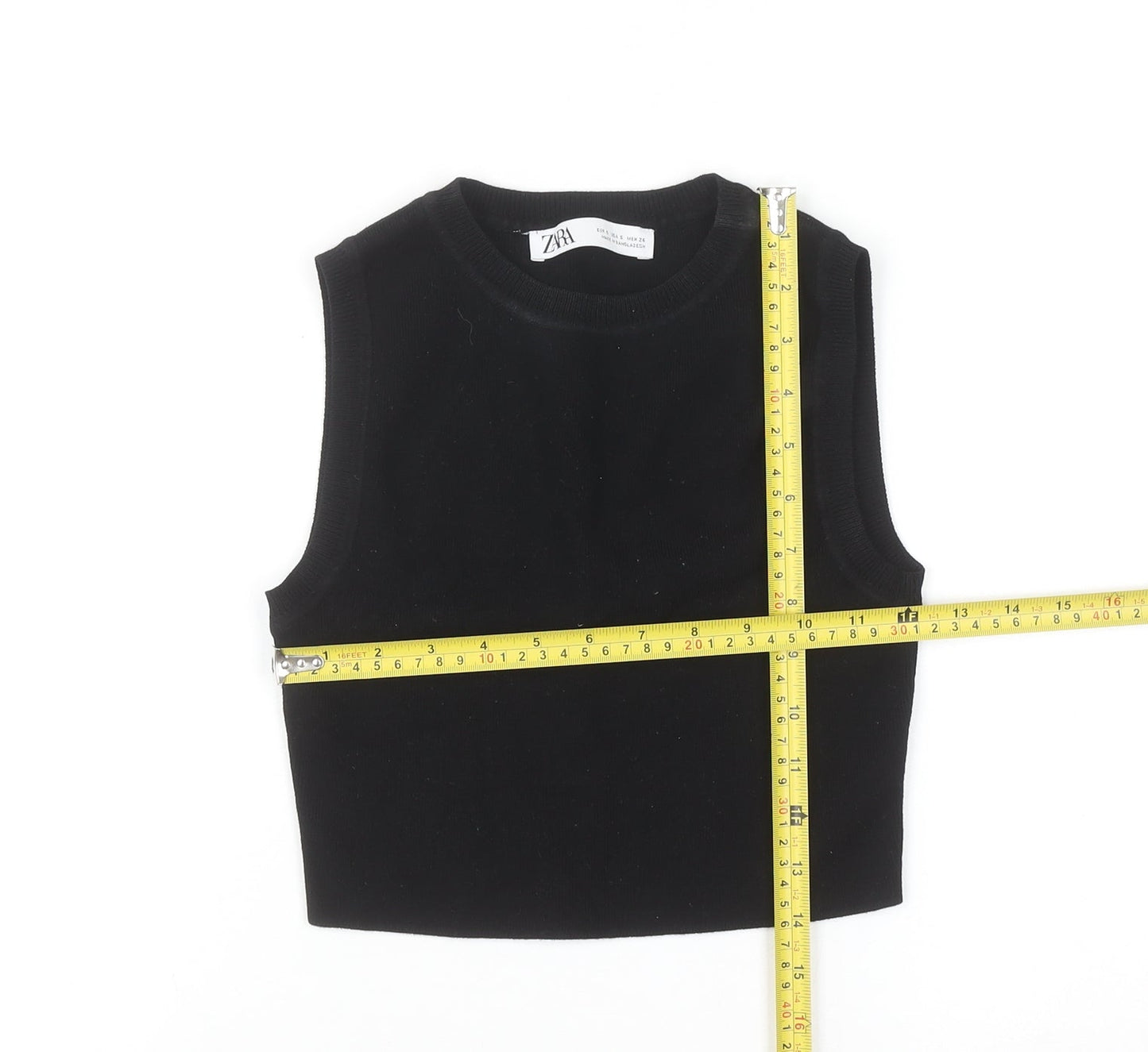 ZARA Women Black Sleeveless Cotton Knit Crew Neck Vest S