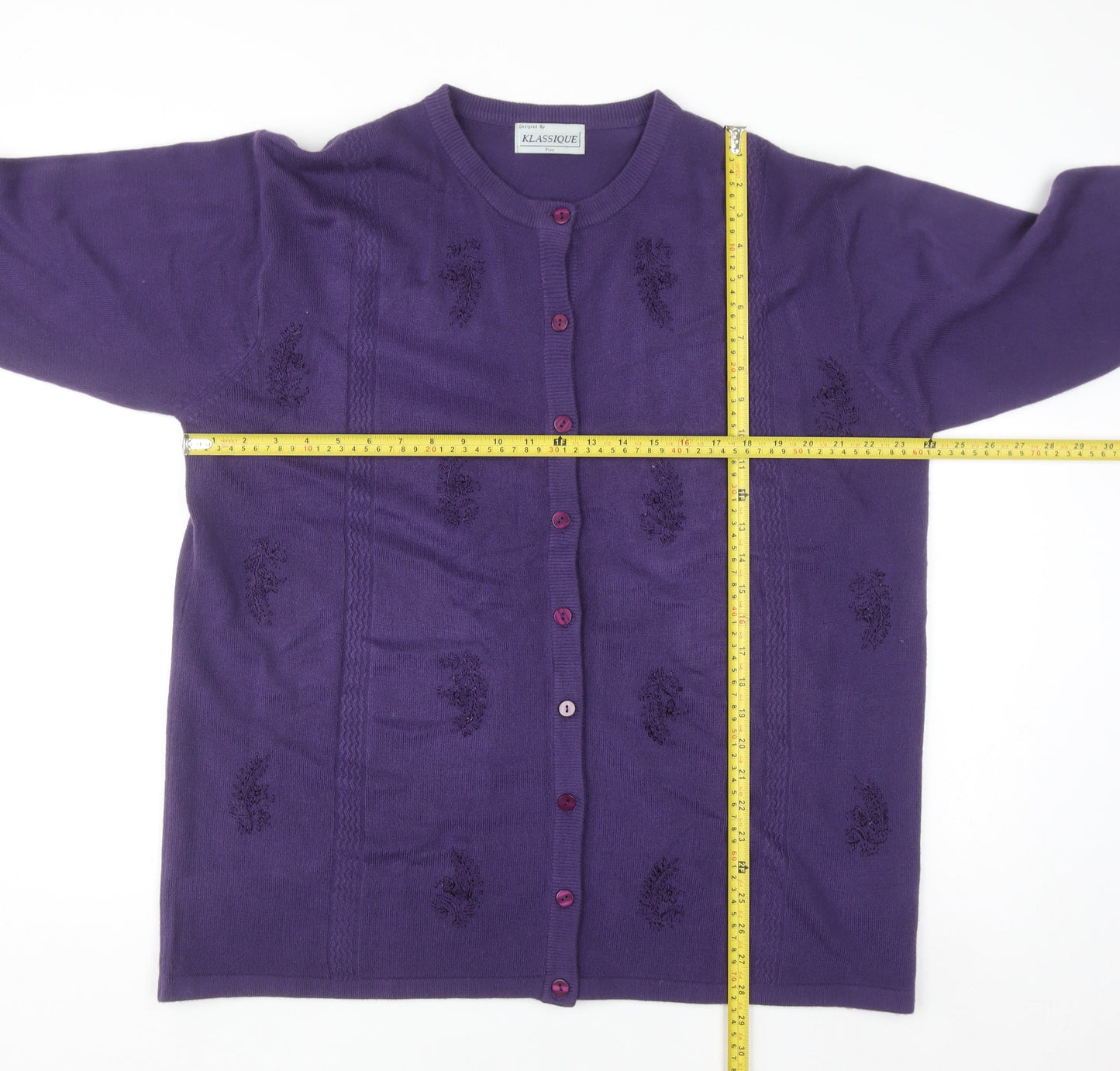 Klassique Women Plus Purple Knit Cardigan 3/4 Sleeve