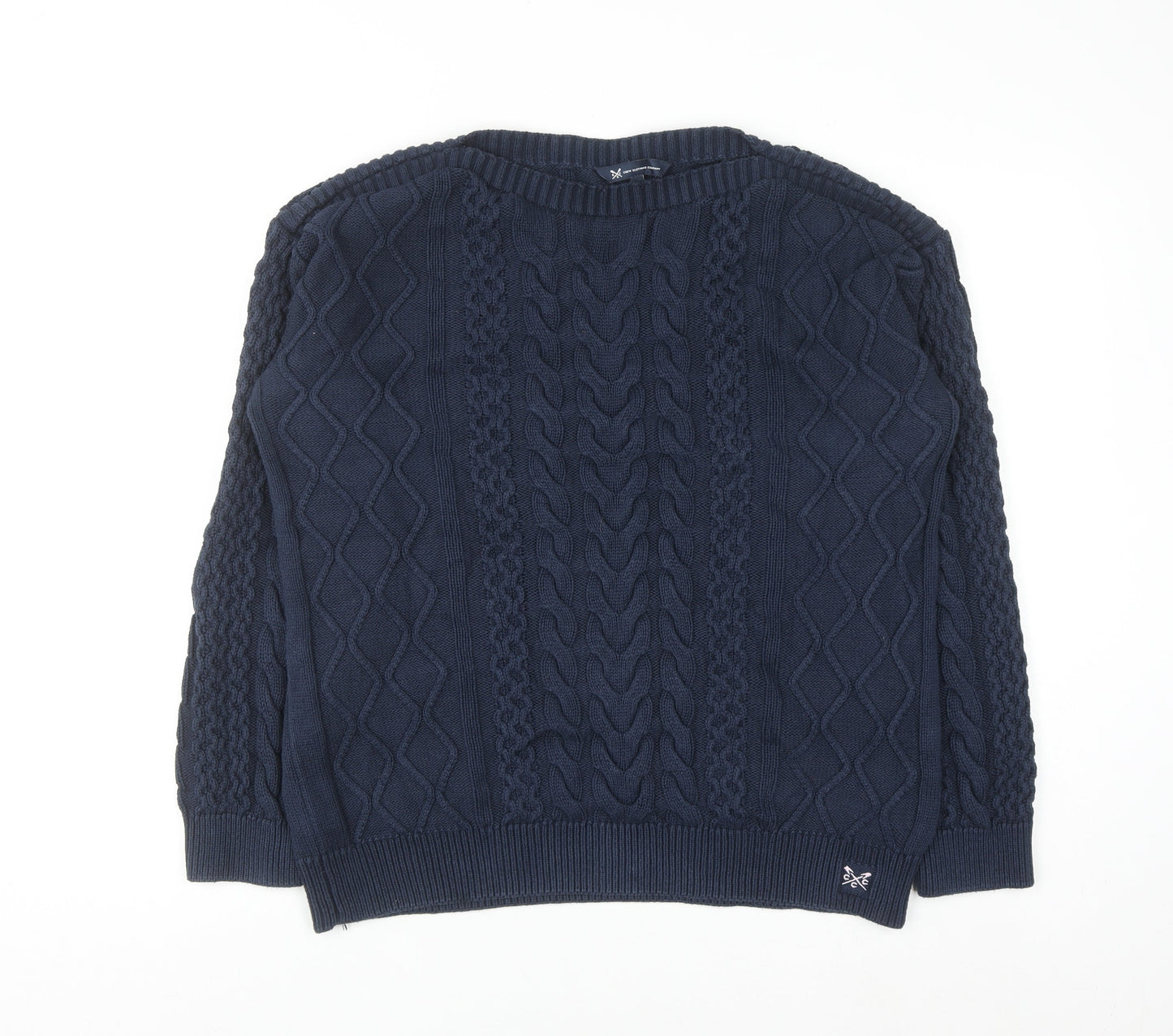 Crew Clothing Company Women Blue Cotton Cable-Knit Jumper Size 16