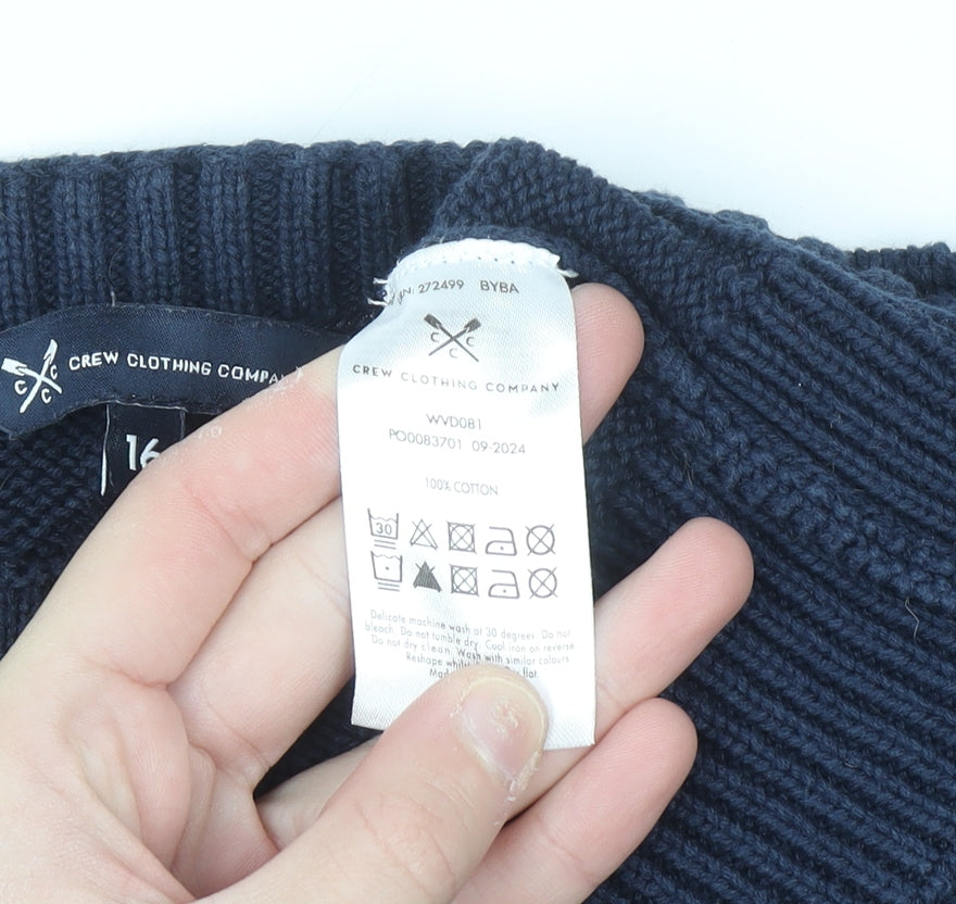 Crew Clothing Company Women Blue Cotton Cable-Knit Jumper Size 16