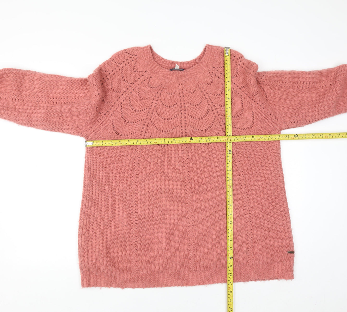 Joules Womens Pink Chunky Knit Crew Neck Pullover Jumper Size 16