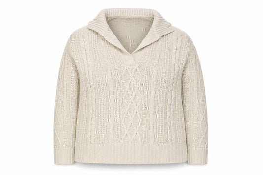 Brave Soul Women Beige Cable Knit Collared Pullover Jumper Size 14