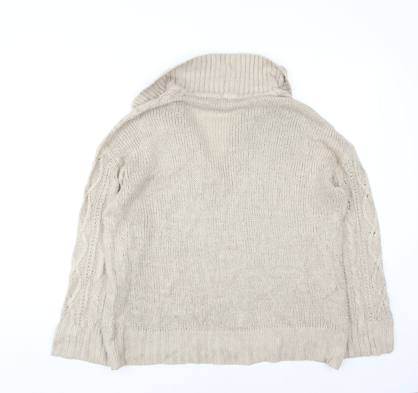 Brave Soul Women Beige Cable Knit Collared Pullover Jumper Size 14