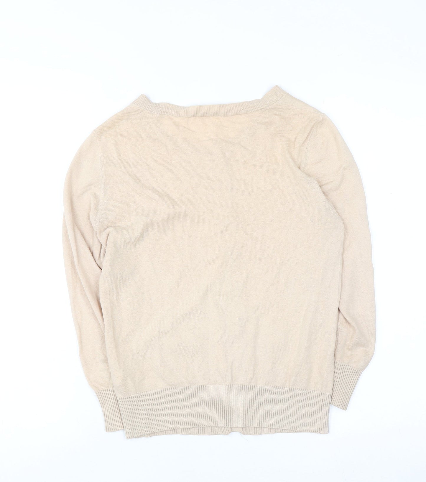 Oasis Women’s Beige Cotton Knit Cardigan Size S Crew Neck