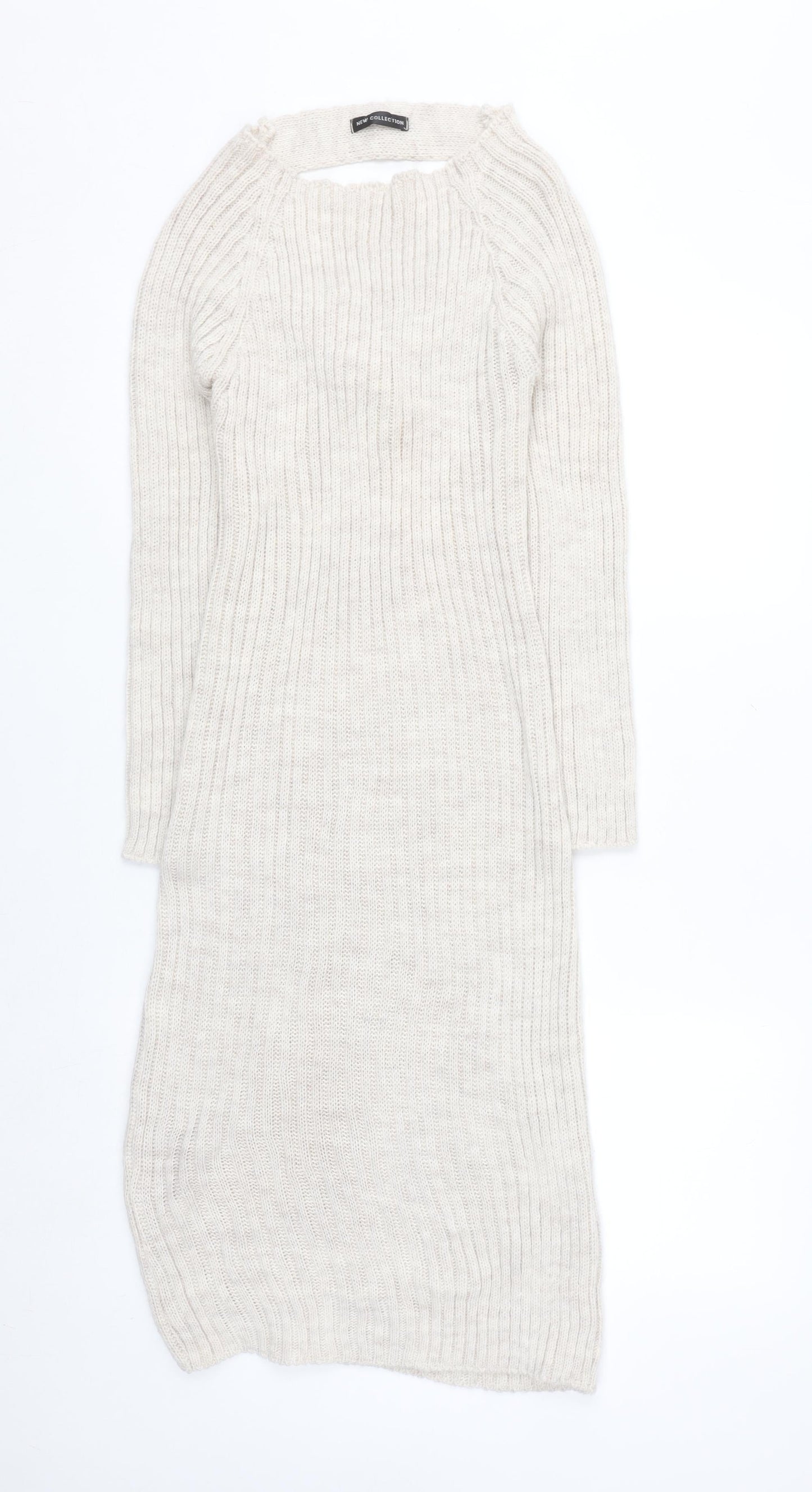New Collection Women Beige Knit Midi Bodycon Dress Size 12-14