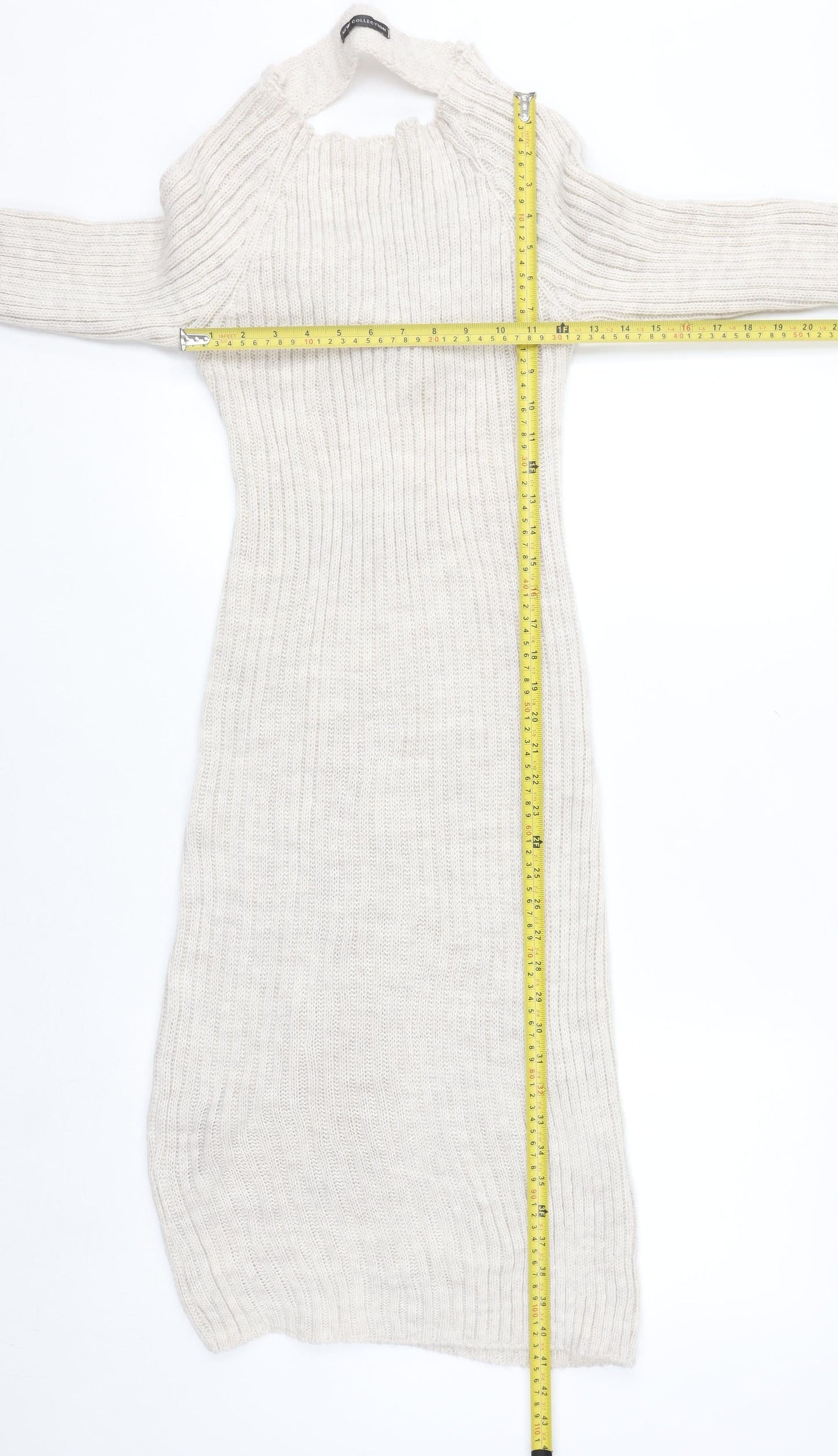 New Collection Women Beige Knit Midi Bodycon Dress Size 12-14