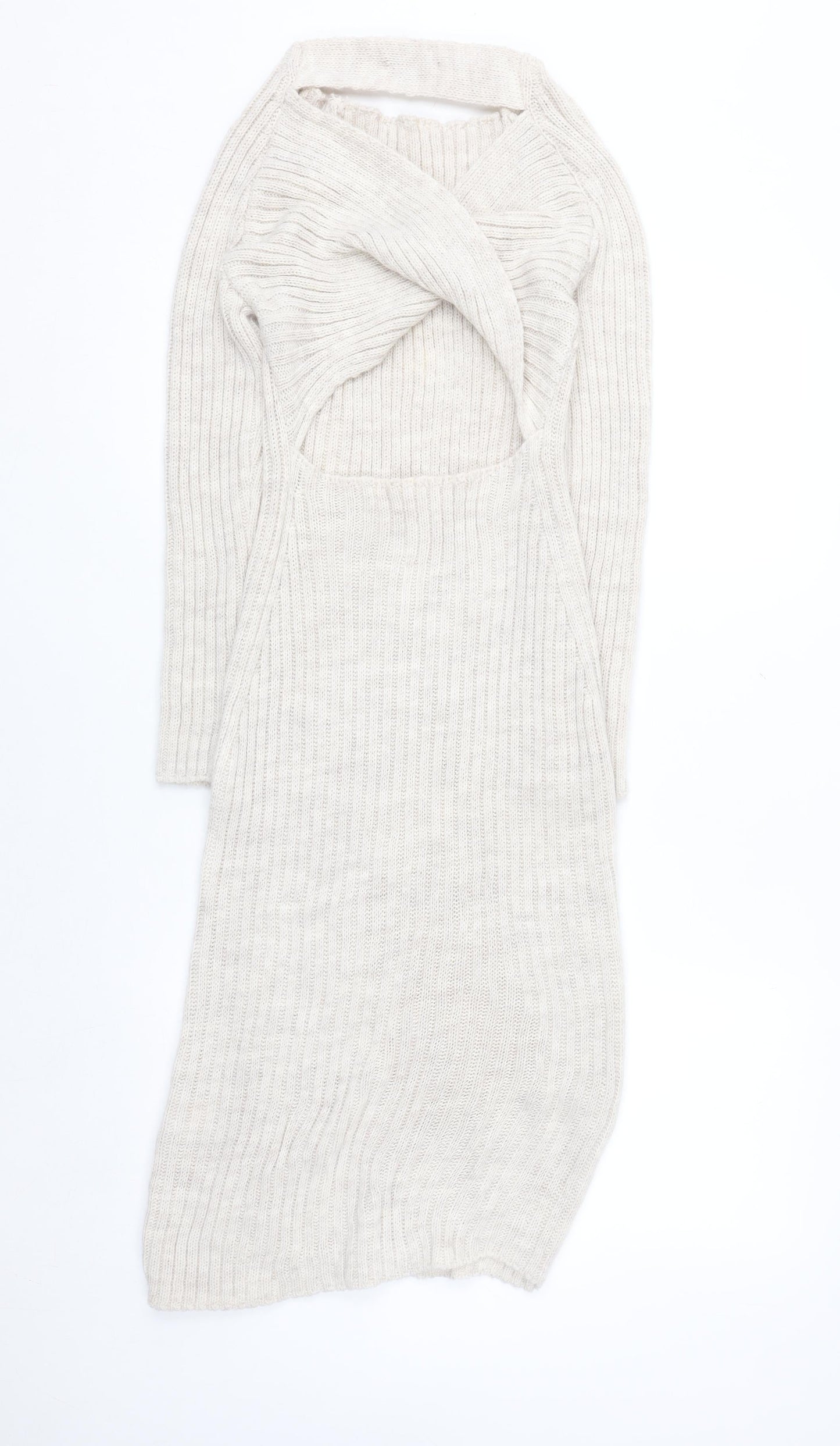 New Collection Women Beige Knit Midi Bodycon Dress Size 12-14