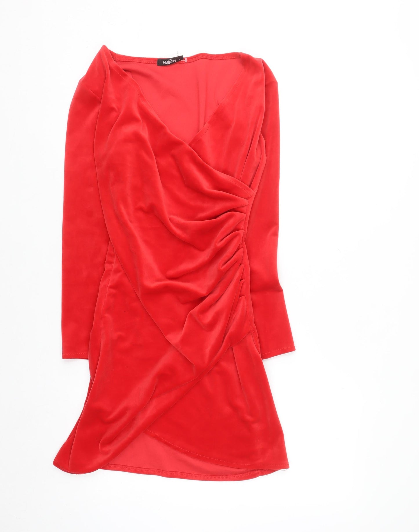 MOON Women's Red Long Sleeve Wrap Dress Size S Party Velour