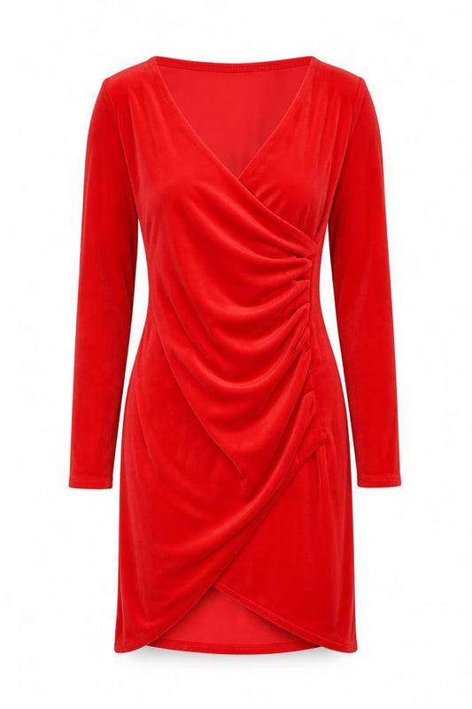 MOON Women's Red Long Sleeve Wrap Dress Size S Party Velour