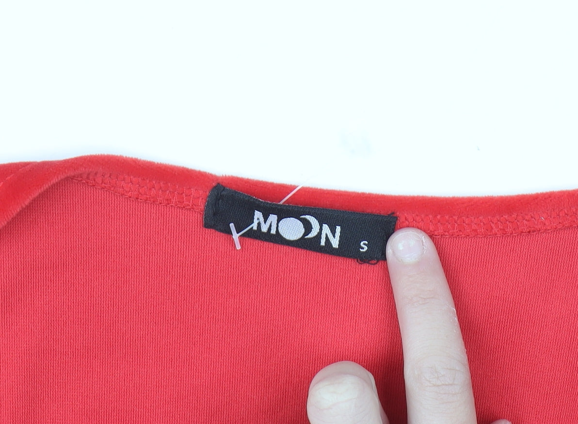 MOON Women's Red Long Sleeve Wrap Dress Size S Party Velour