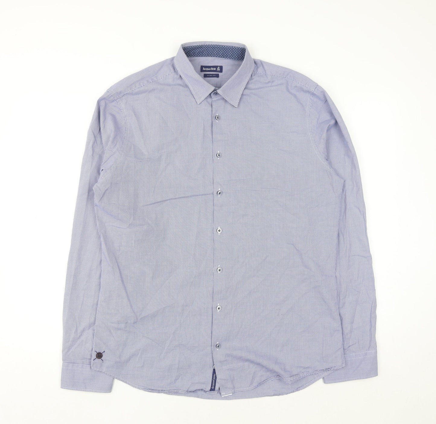 Jacques Britt Men Blue Slim Fit Long Sleeve Button-Up Shirt L 16in