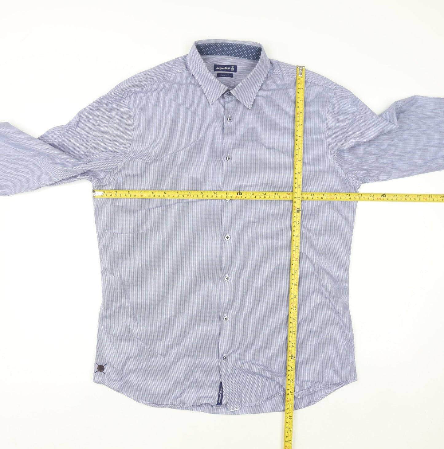Jacques Britt Men Blue Slim Fit Long Sleeve Button-Up Shirt L 16in