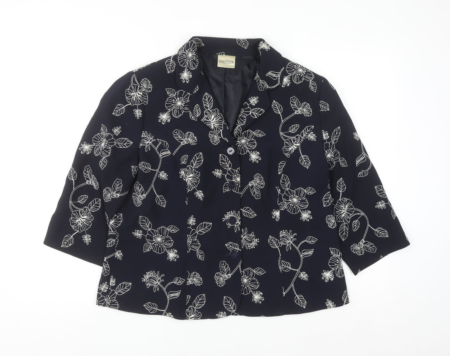 Eastex Women’s Blue Floral 3/4 Sleeve Polyester Blazer Size 14