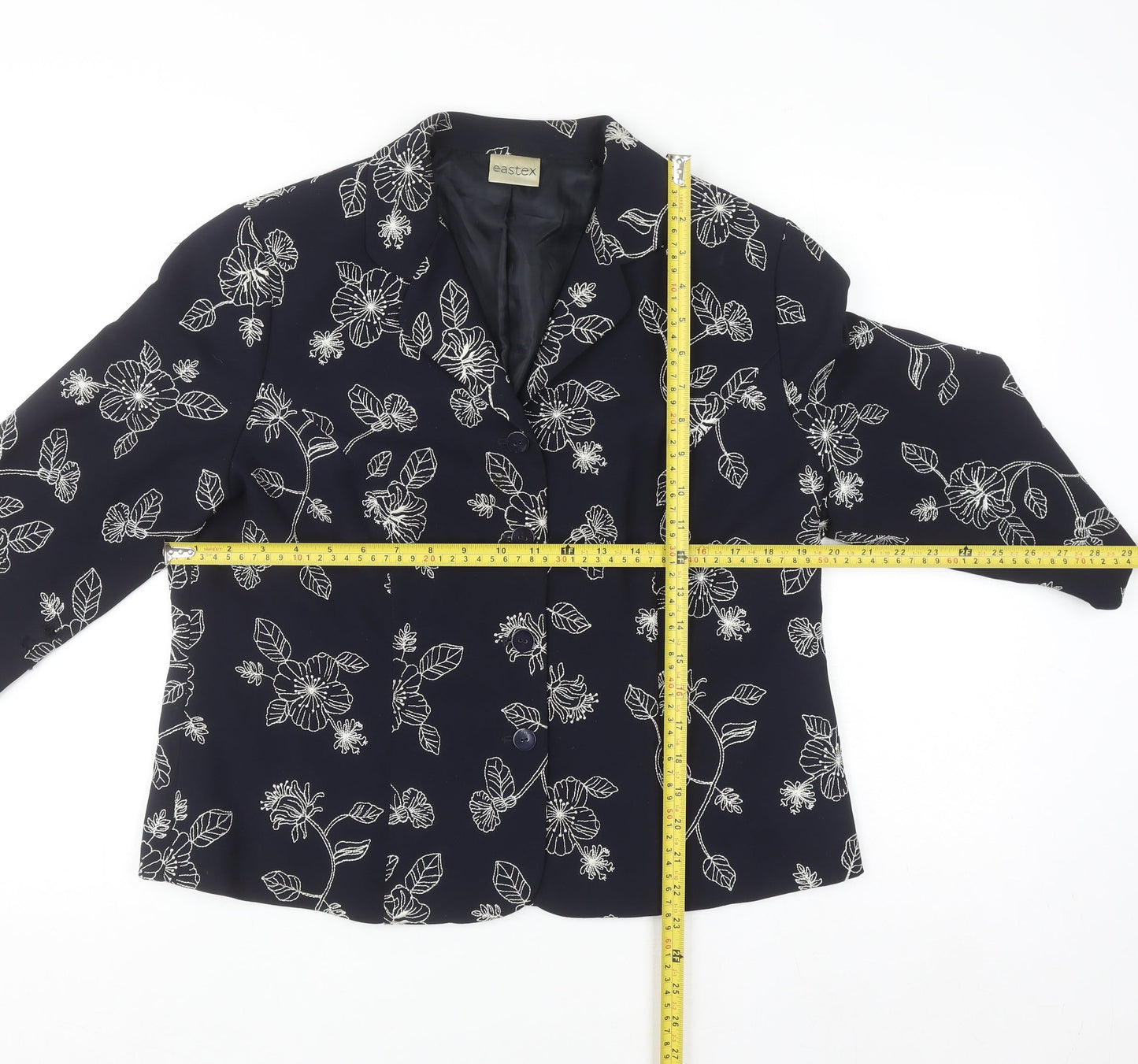 Eastex Women’s Blue Floral 3/4 Sleeve Polyester Blazer Size 14