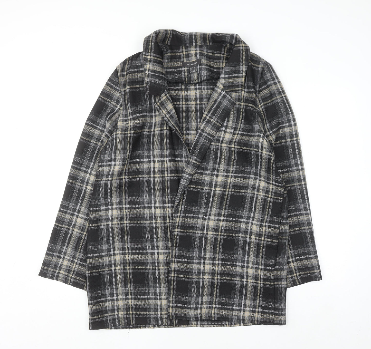 Primark Women Grey Check Mid-Length Overcoat Size 16