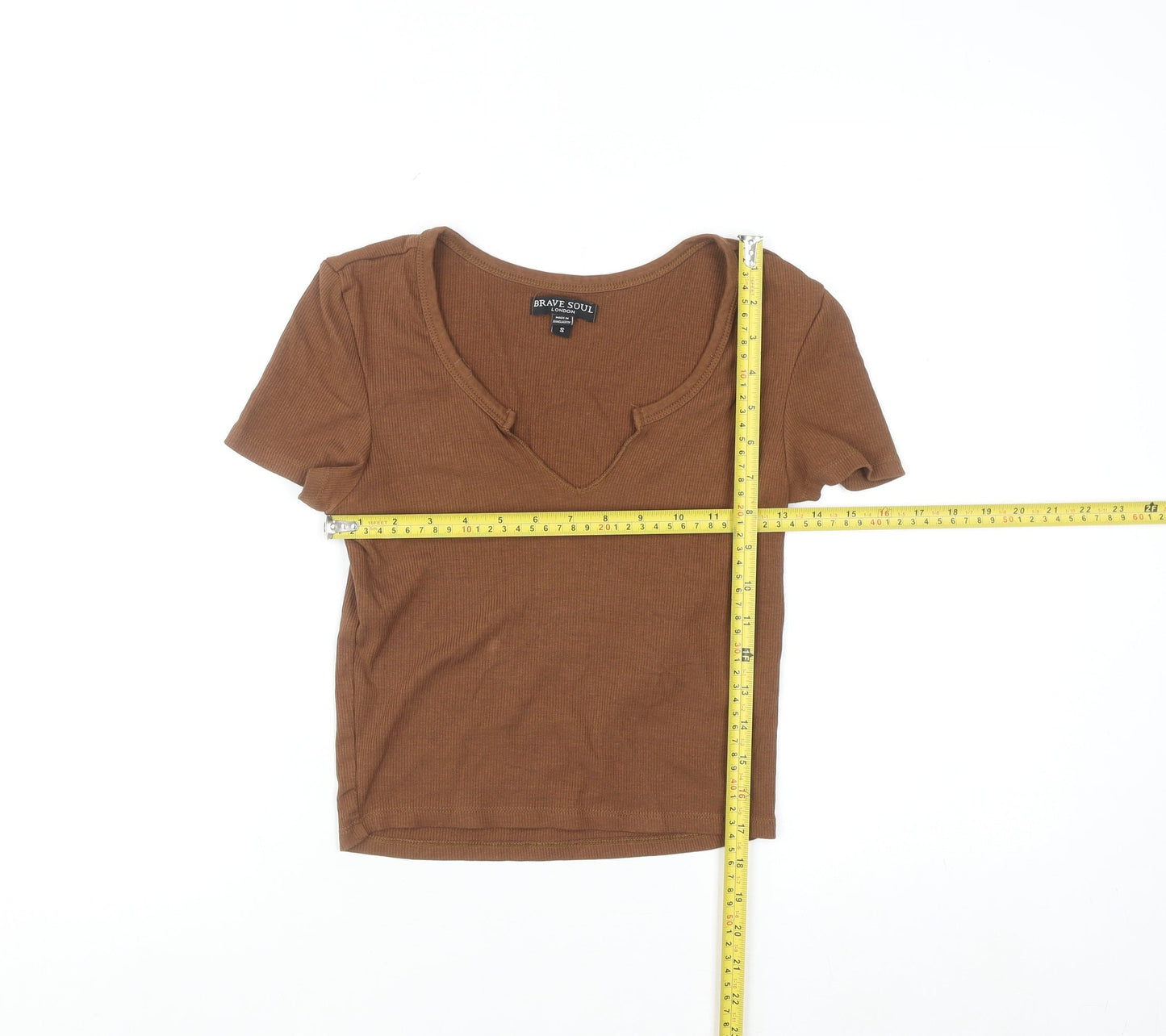 Brave Soul Women Brown Cropped V-Neck Short Sleeve T-Shirt S