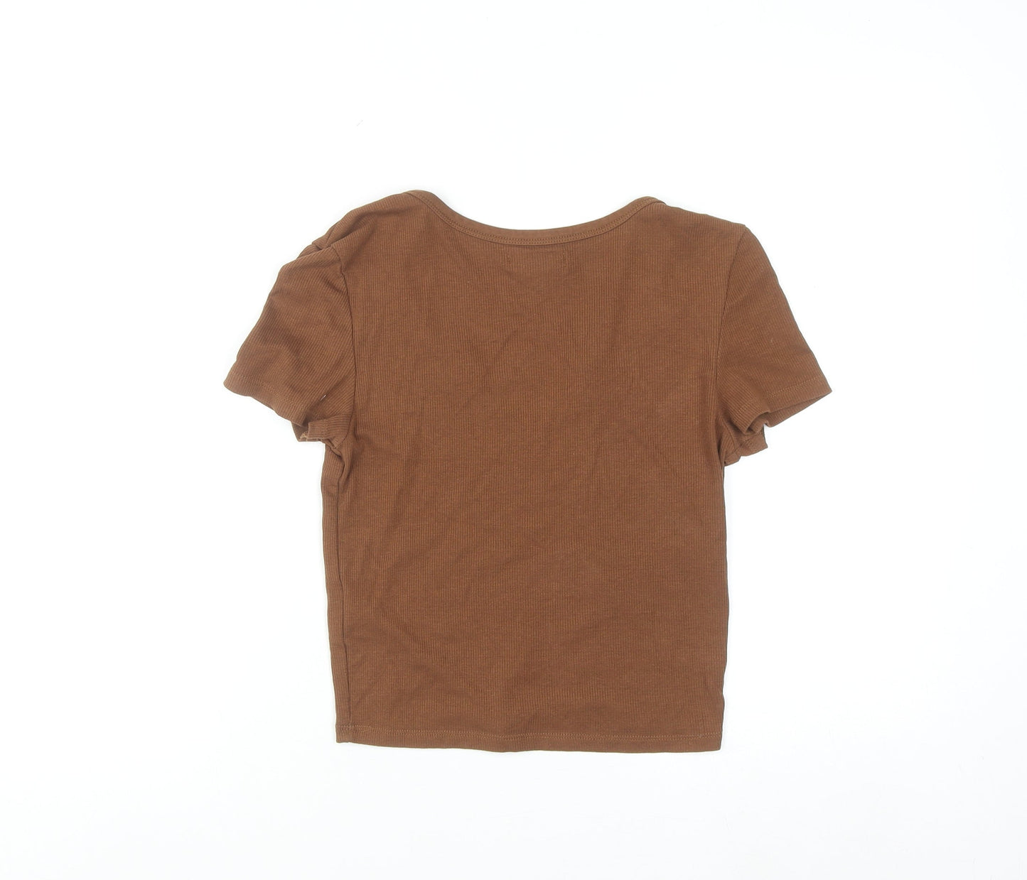 Brave Soul Women Brown Cropped V-Neck Short Sleeve T-Shirt S