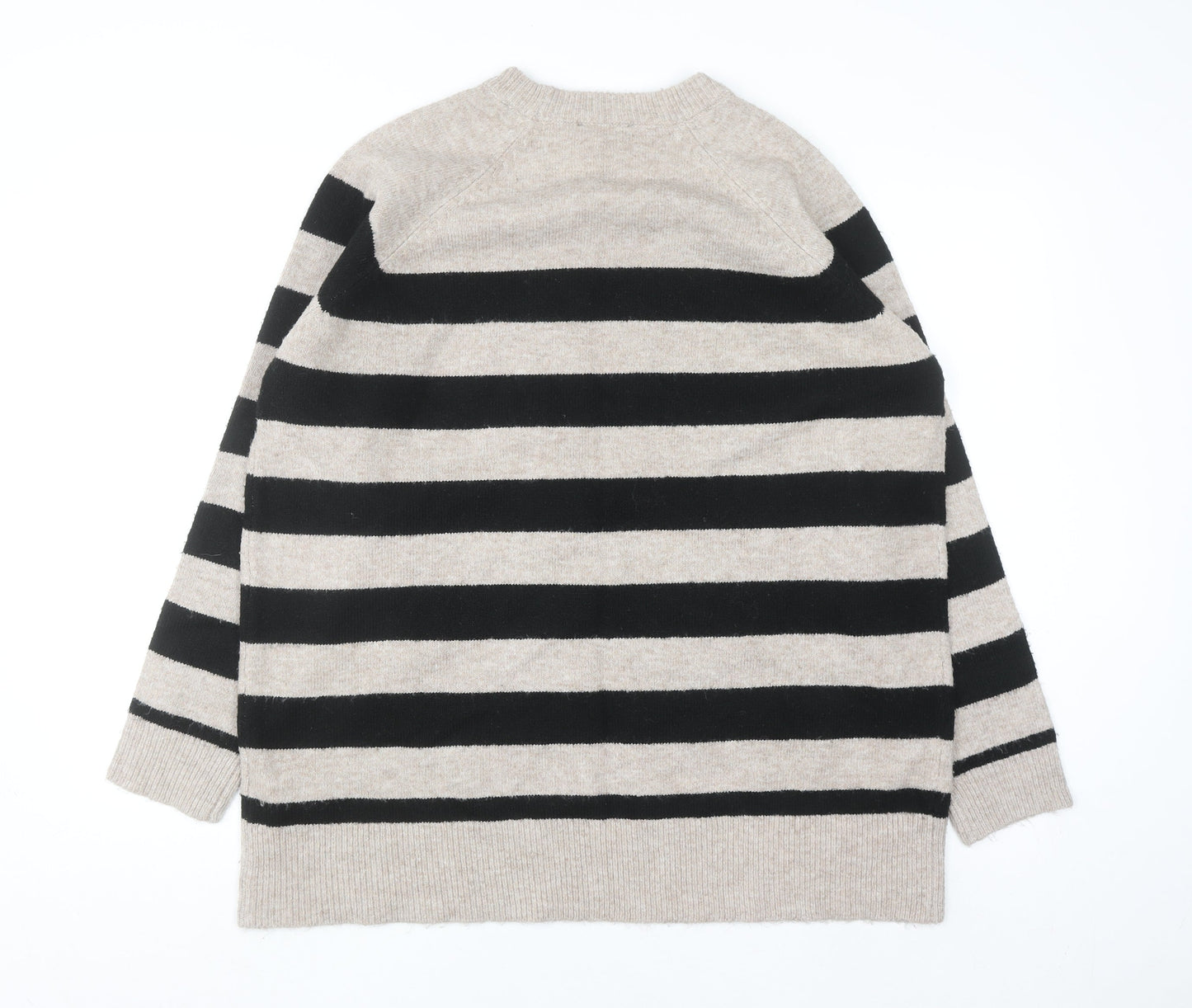 New Look Women Beige Black Striped Long Sleeve Pullover Jumper L
