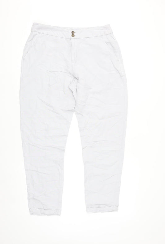 Dunnes Women White Linen Blend Chino Trousers Size 10