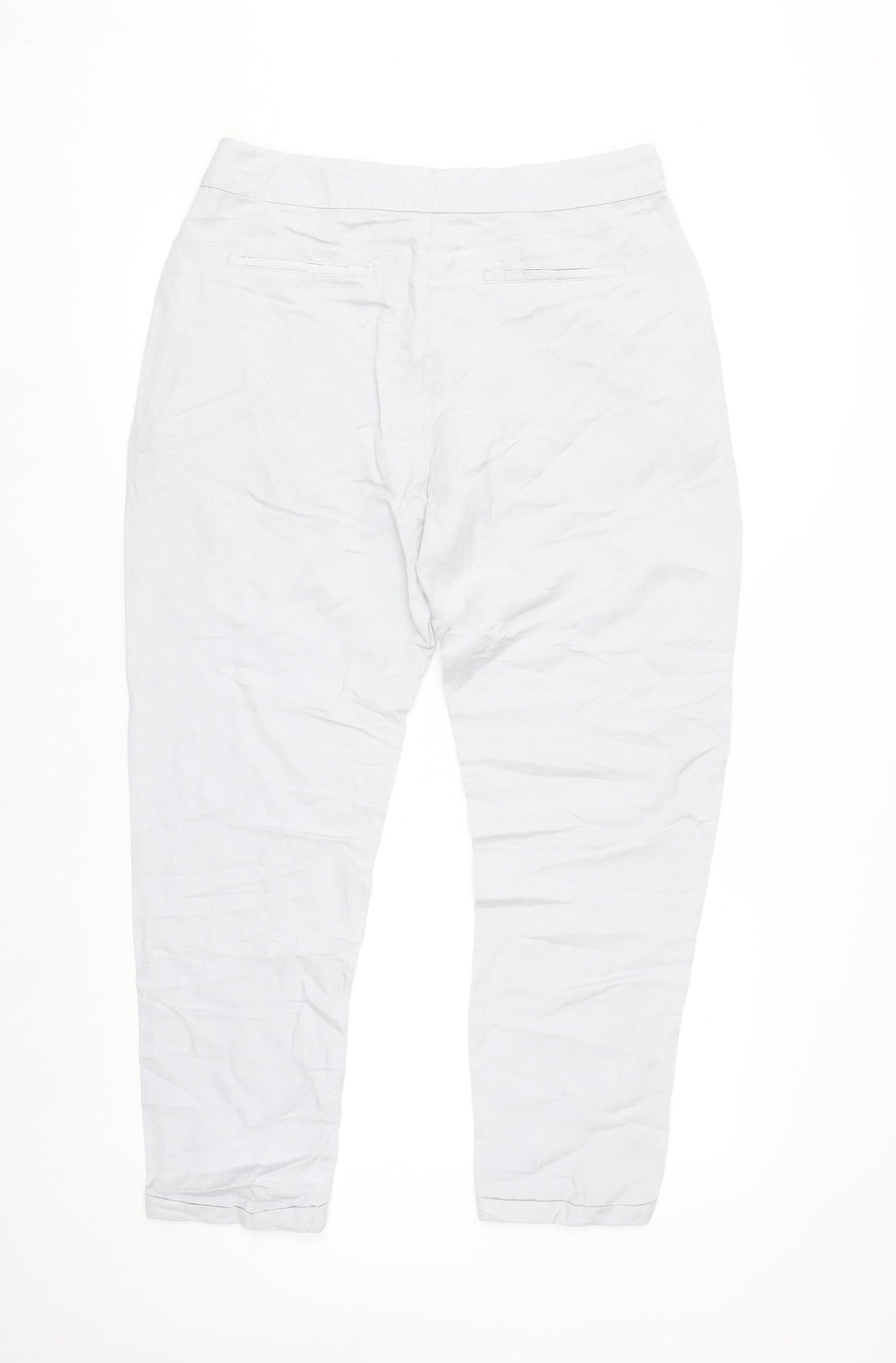 Dunnes Women White Linen Blend Chino Trousers Size 10