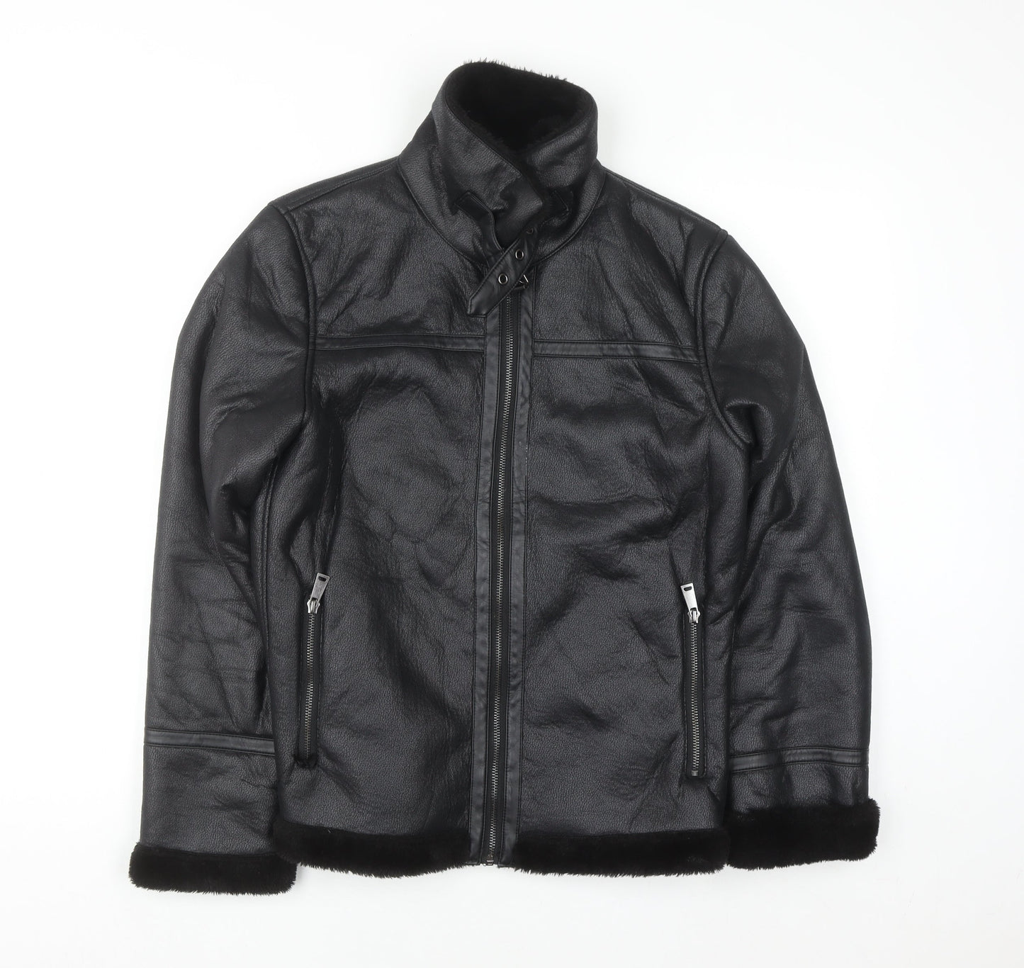 Primark Women’s Black Faux Leather Lined Biker Jacket Size S