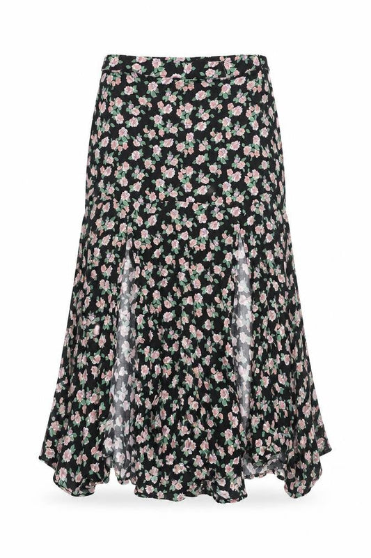 Zara Women Black Floral Flare Midi Skirt Size S Viscose