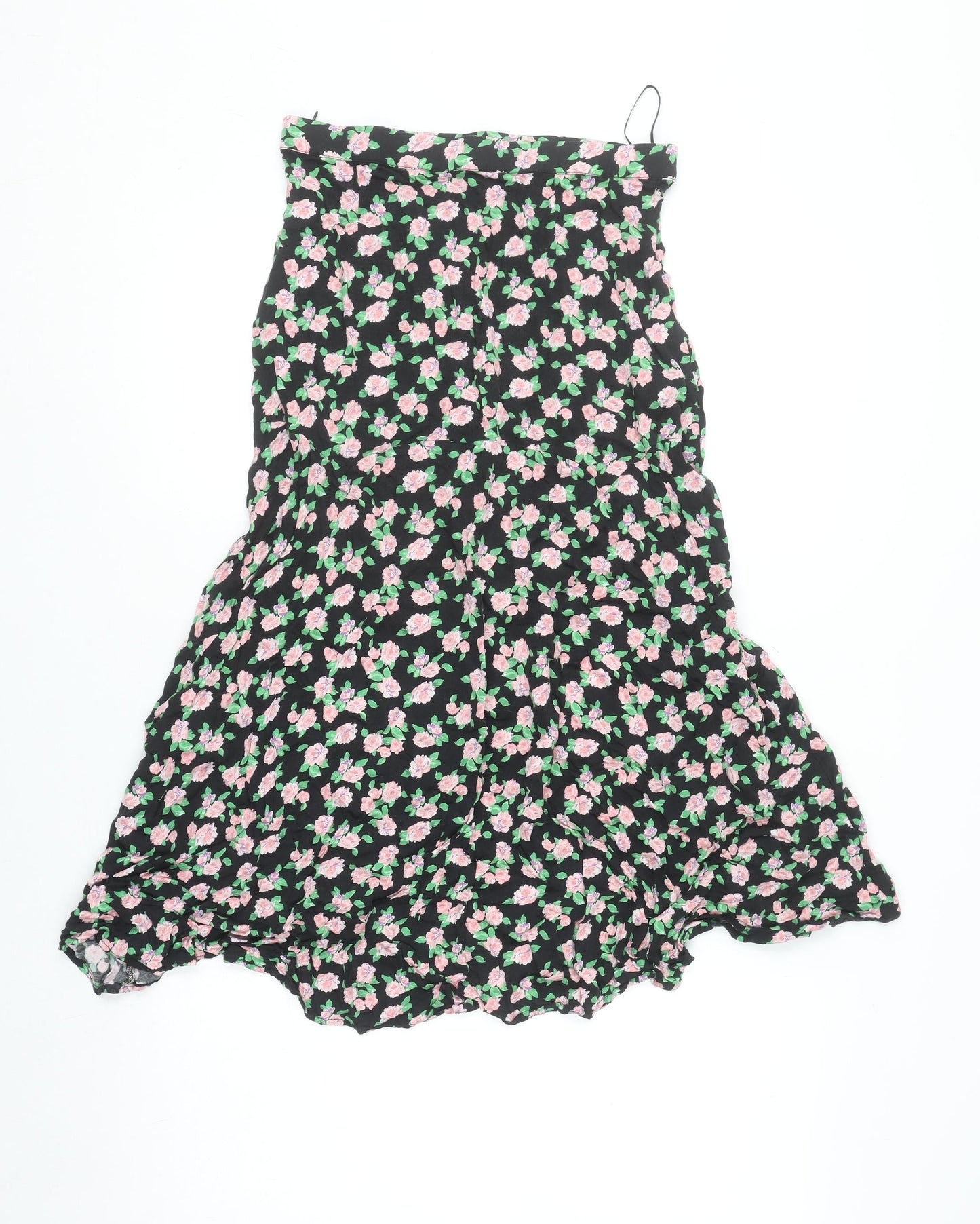 Zara Women Black Floral Flare Midi Skirt Size S Viscose