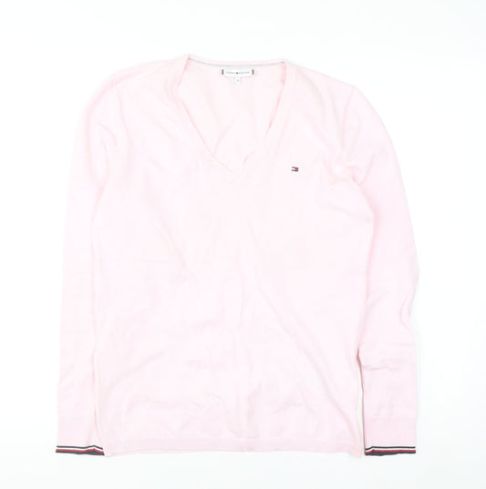 Tommy Hilfiger Women Pink V-Neck Cotton Blend Jumper M