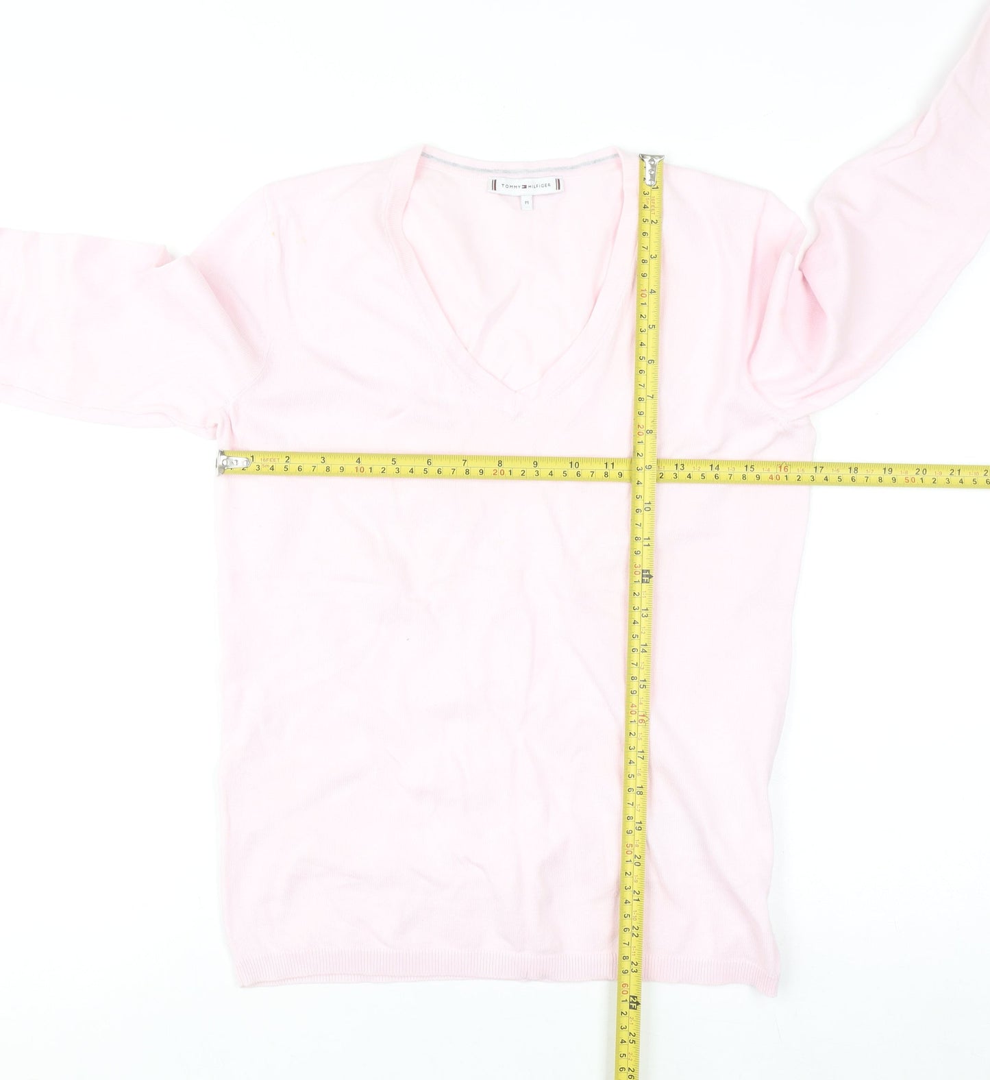 Tommy Hilfiger Women Pink V-Neck Cotton Blend Jumper M
