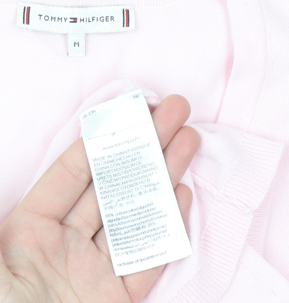 Tommy Hilfiger Women Pink V-Neck Cotton Blend Jumper M